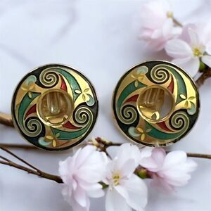 Earrings Clip On Celtic Multicolor Enamel Circle